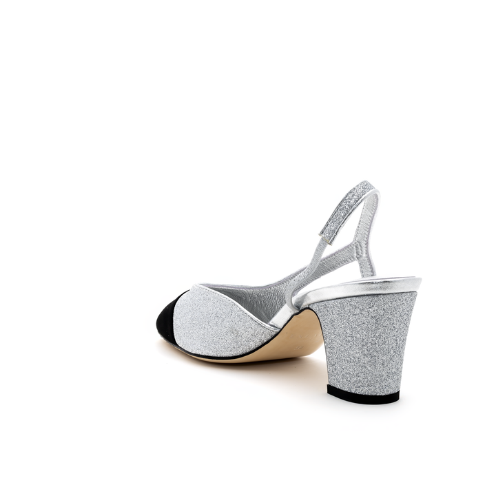 Glitter Slingback Mid-Heel Pumps - Silver