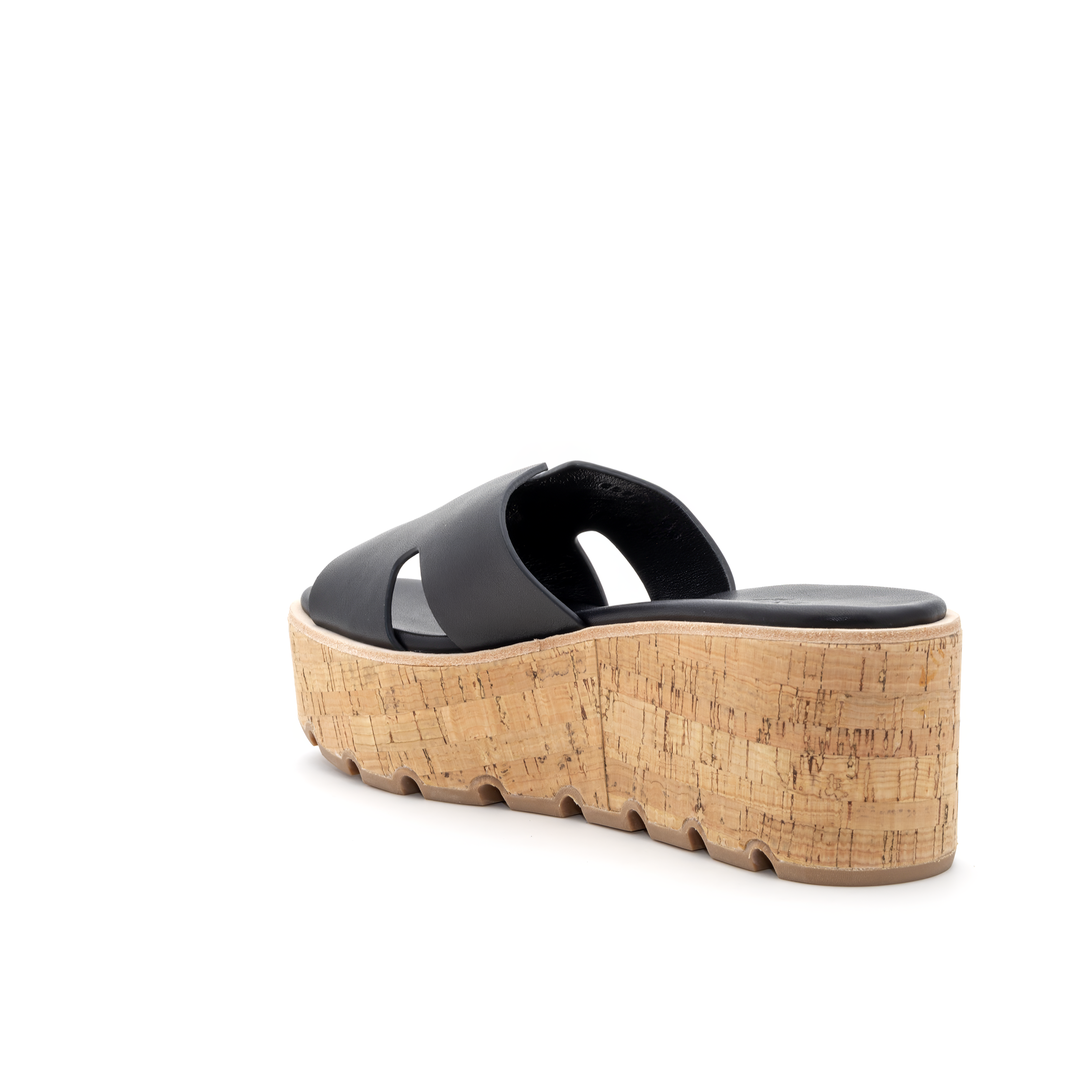 Cork Platform Slide Sandals - Black