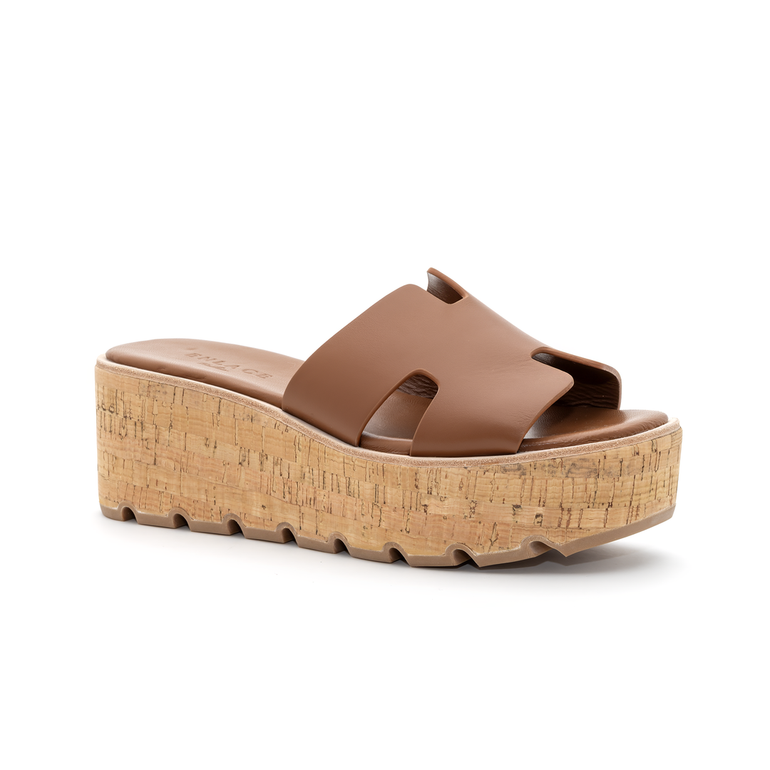 Cork Platform Slide Sandals - Tan