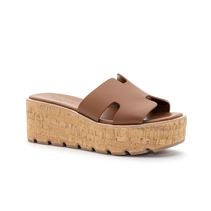 Cork Platform Slide Sandals - Tan