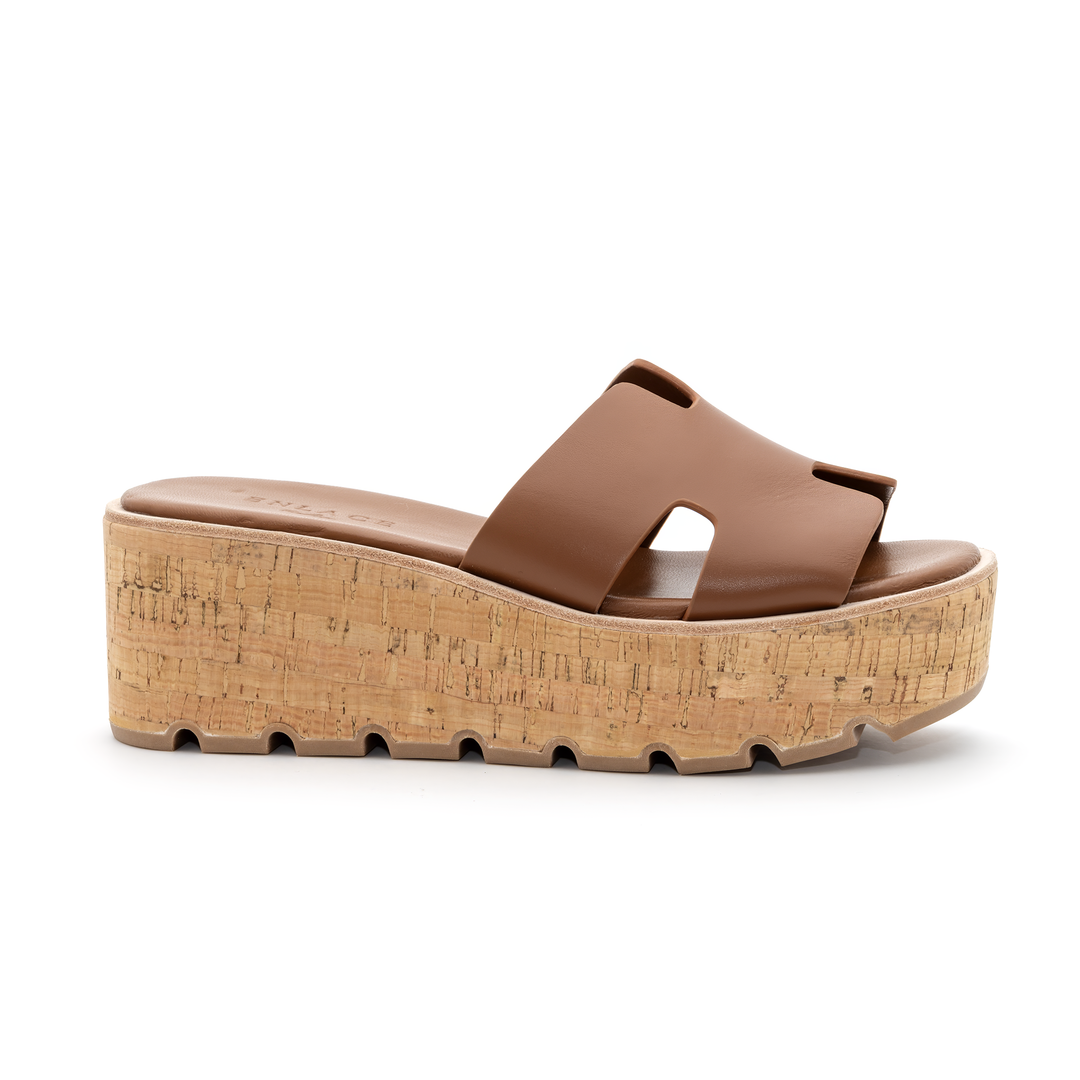 Cork Platform Slide Sandals - Tan