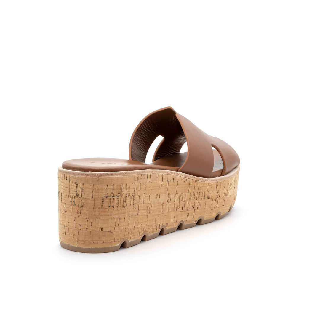 Cork Platform Slide Sandals - Tan