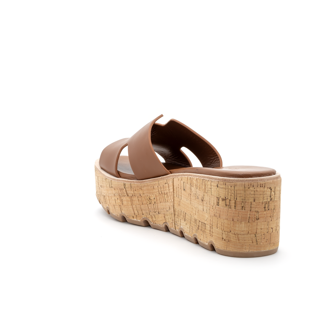 Cork Platform Slide Sandals - Tan