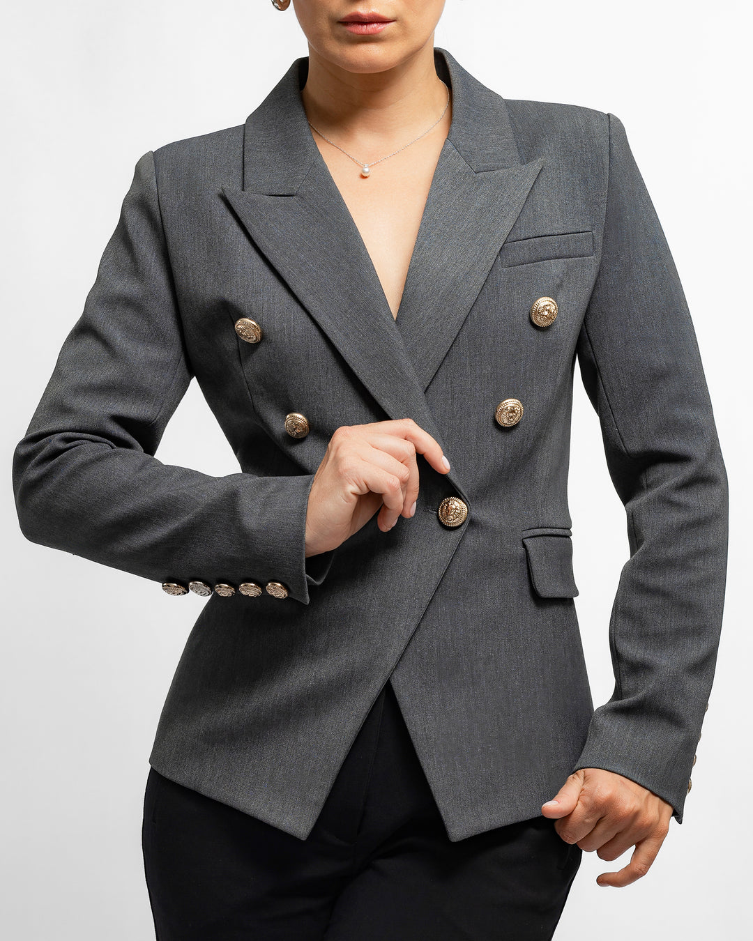 Double-Breasted Tailored Blazer - Charcoal