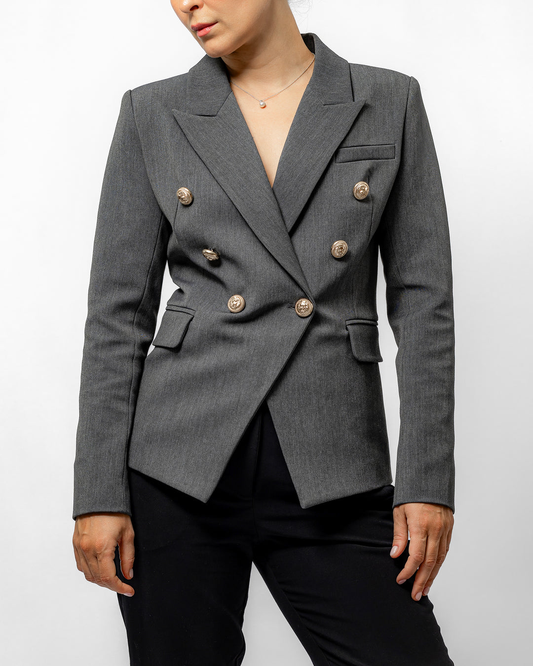 Double-Breasted Tailored Blazer - Charcoal