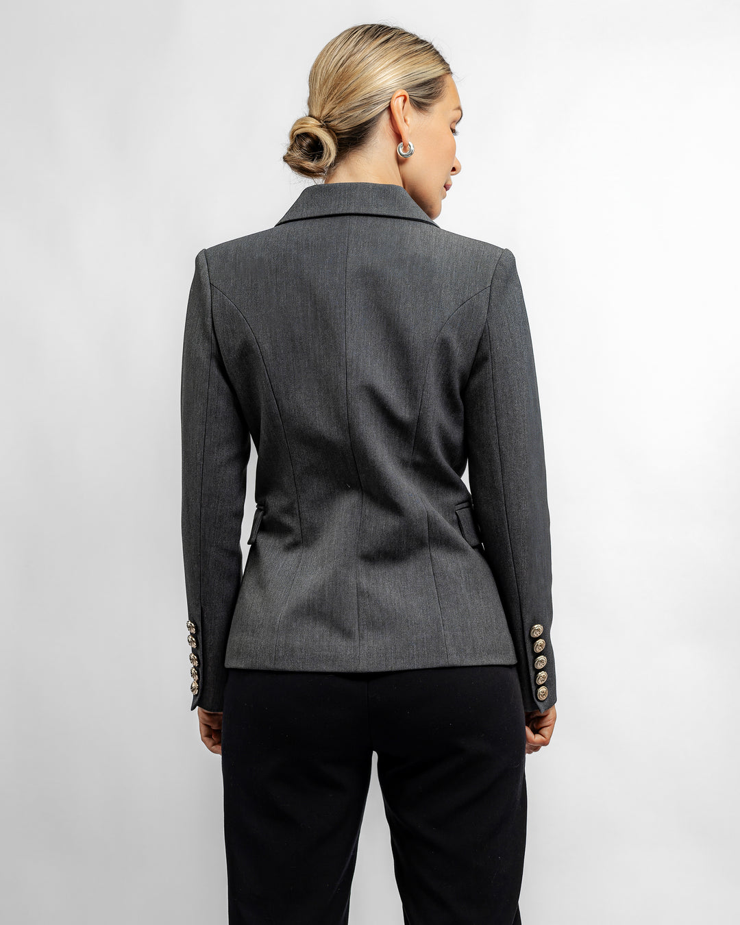 Double-Breasted Tailored Blazer - Charcoal