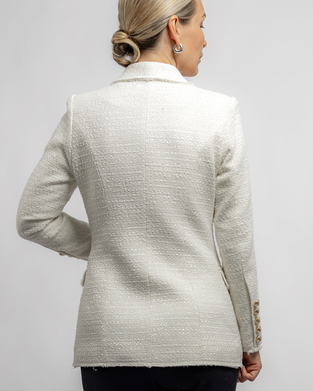 Double-Breasted Tweed Blazer - White