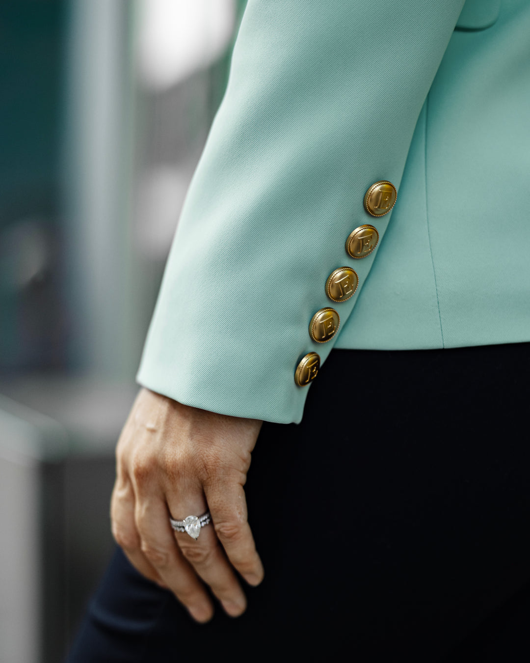 Double-Breasted Mint Blazer with Gold Buttons