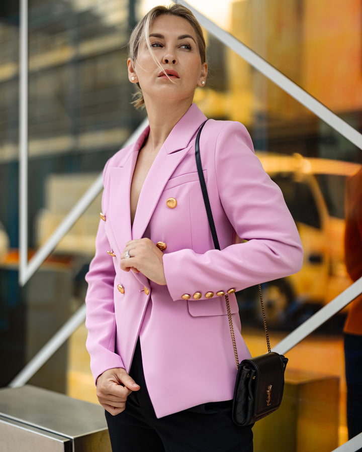 Double-Breasted Berry Blazer with Gold Buttons