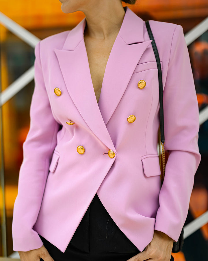 Double-Breasted Berry Blazer with Gold Buttons