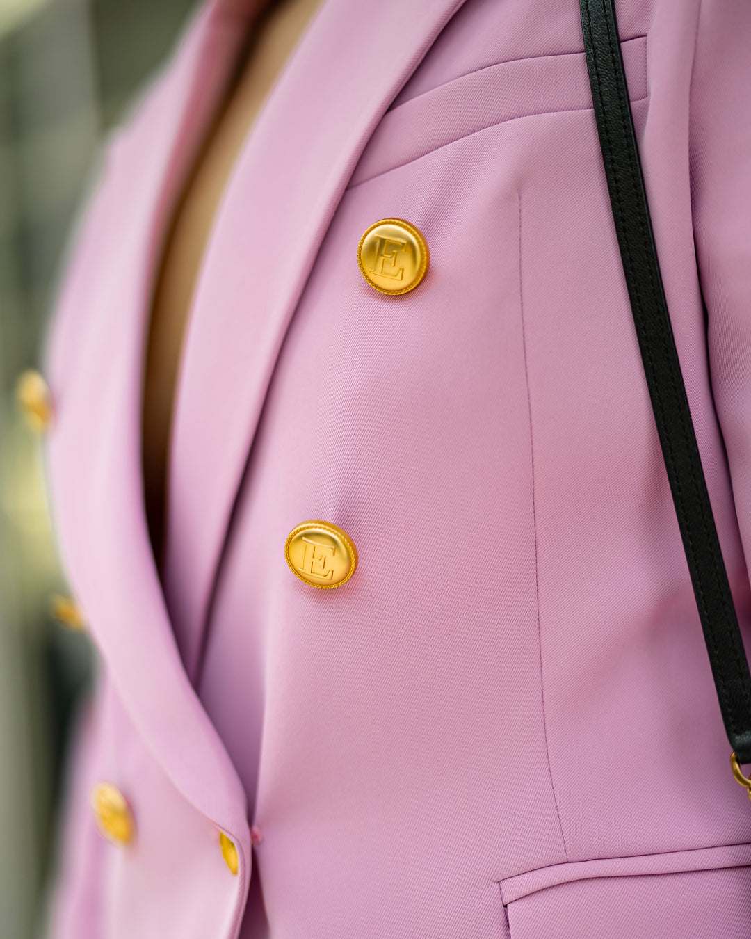 Double-Breasted Berry Blazer with Gold Buttons