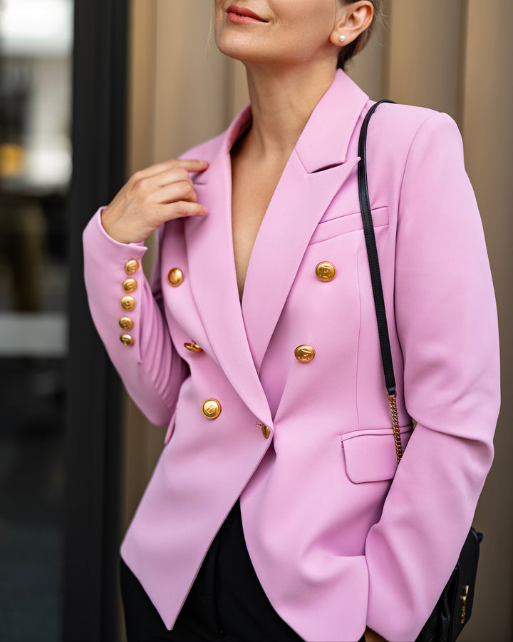 Double-Breasted Berry Blazer with Gold Buttons