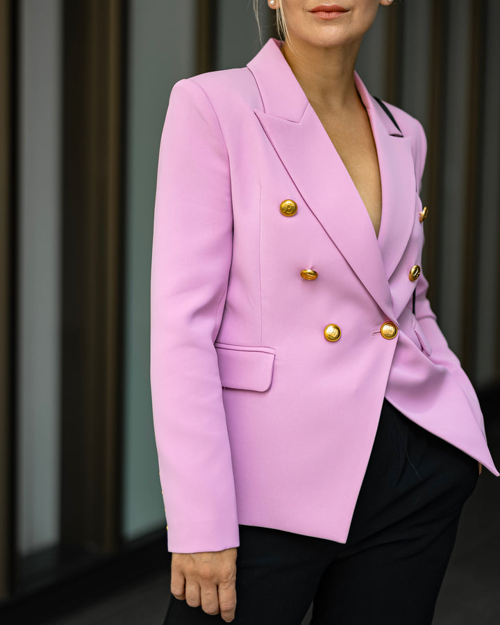 Double-Breasted Berry Blazer with Gold Buttons