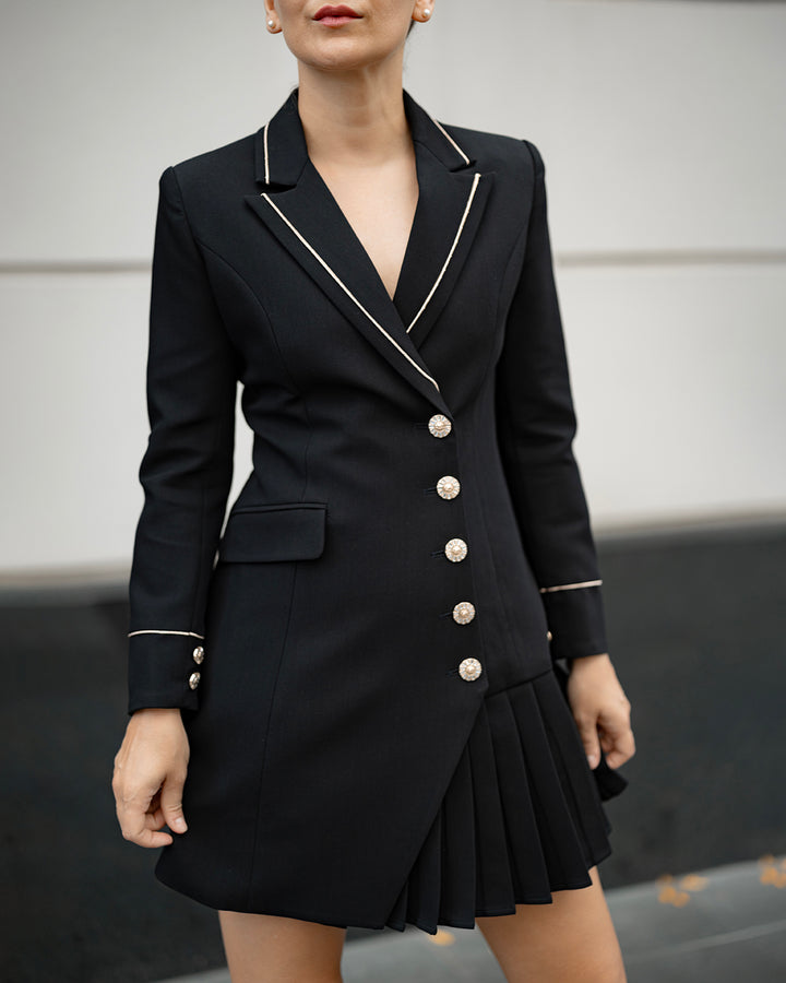 Elegance Pleated Blazer Dress - Black