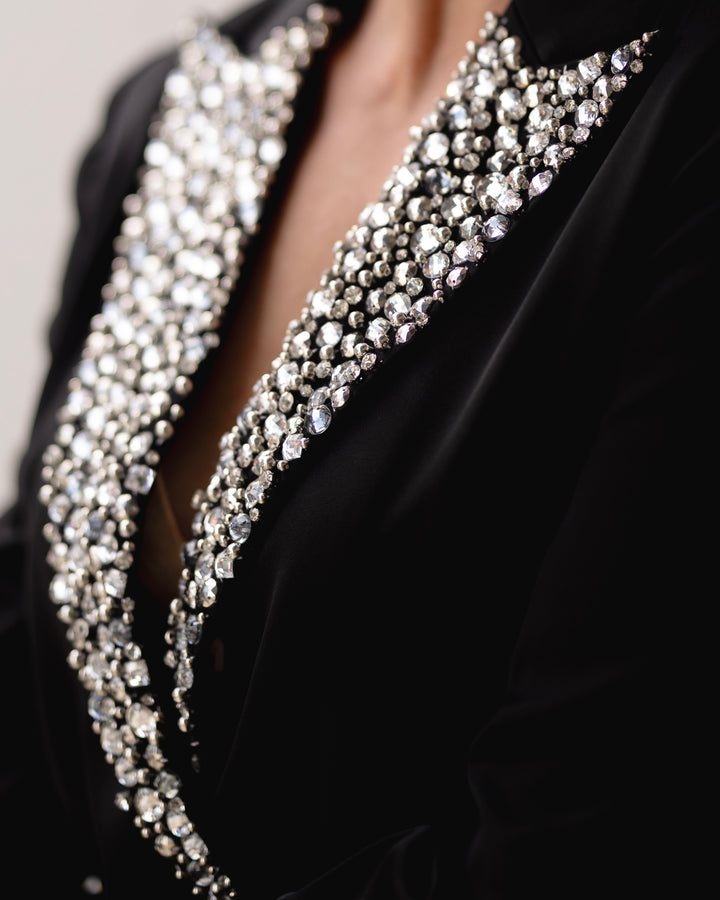 Embellished Black Blazer with Crystal Detailing